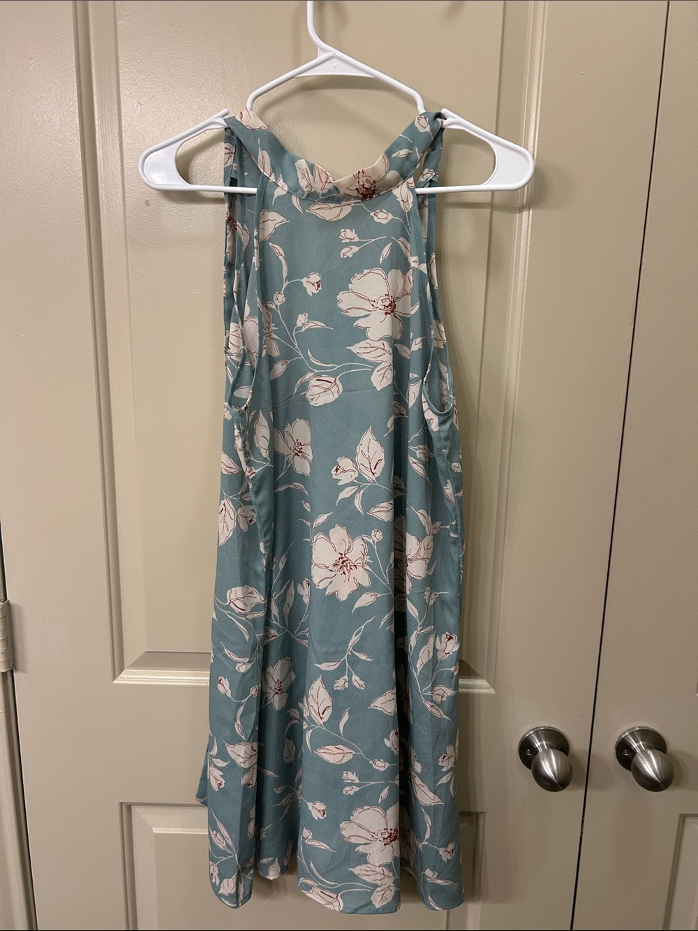SHEIN Teal Floral Halter Mini Dress with Cream Blooms